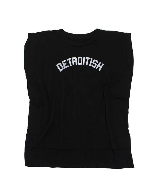 Crop Top Women T Shirt to Pair with High - Waisted BottomsInk Detroit Detroitish Women's Flowy Muscle T-Shirt Rolled Cuff - Black Crop Top Women T Shirt to Pair with High - Waisted BottomsInk Detroit Detroitish Women's Flowy Muscle T-Shirt Rolled Cuff - Black