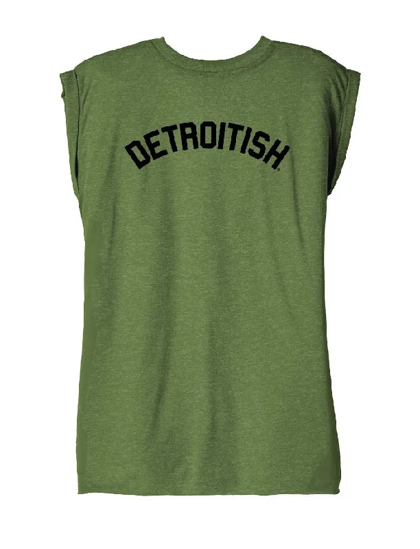 Plus Size Women T Shirt for a Comfortable and Flattering FitInk Detroit Detroitish Women's Flowy Muscle T-Shirt Rolled Cuff - Olive Plus Size Women T Shirt for a Comfortable and Flattering FitInk Detroit Detroitish Women's Flowy Muscle T-Shirt Rolled Cuff - Olive