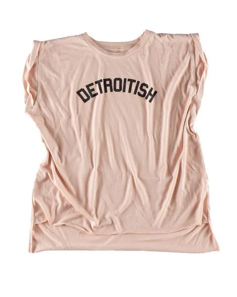 Floral Print Women T Shirt for a Feminine TouchInk Detroit Detroitish Women's Flowy Muscle T-Shirt Rolled Cuff - Peach Floral Print Women T Shirt for a Feminine TouchInk Detroit Detroitish Women's Flowy Muscle T-Shirt Rolled Cuff - Peach
