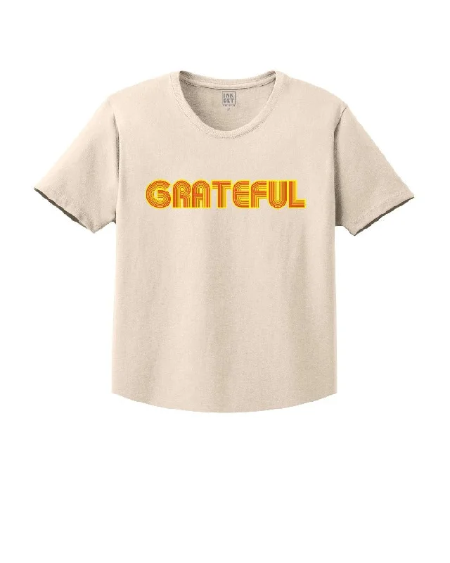 V - Neck Women T Shirt to Enhance the NecklineINK "Grateful" Kinda Cropped T-Shirt - Natural V - Neck Women T Shirt to Enhance the NecklineINK "Grateful" Kinda Cropped T-Shirt - Natural