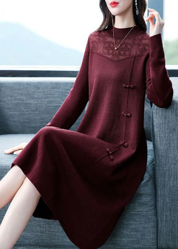Halter Neck Women Dress to Show Off the Shoulders and NecklineItalian Red Stand Collar Patchwork Oriental Cashmere Knitwear Dress Winter Halter Neck Women Dress to Show Off the Shoulders and NecklineItalian Red Stand Collar Patchwork Oriental Cashmere Knitwear Dress Winter