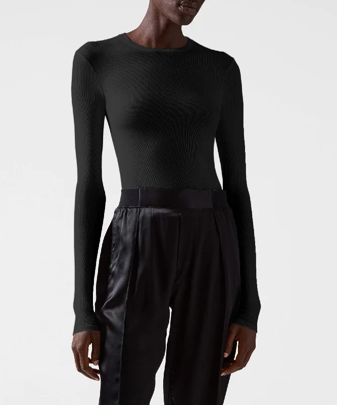 Muscle Women T Shirt for a Sporty and Casual LookModal Rib Long Sleeve Crew - Black