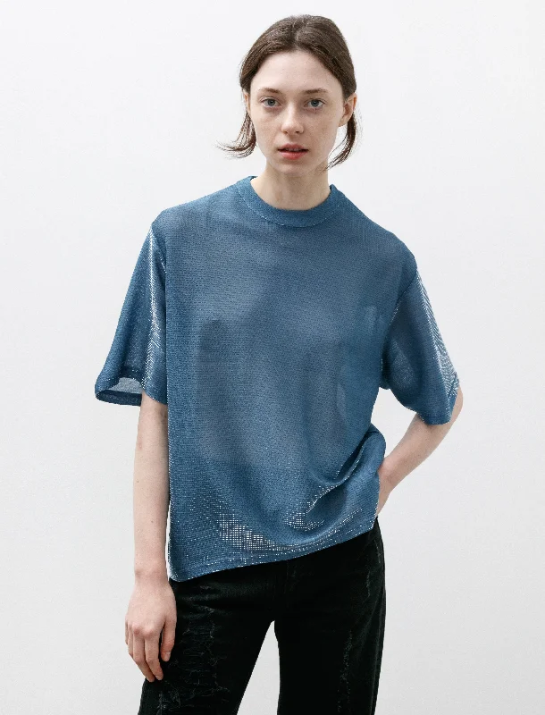 Puff Sleeve Women T Shirt for a Fashion - Forward LookGlitter T-Shirt Blue