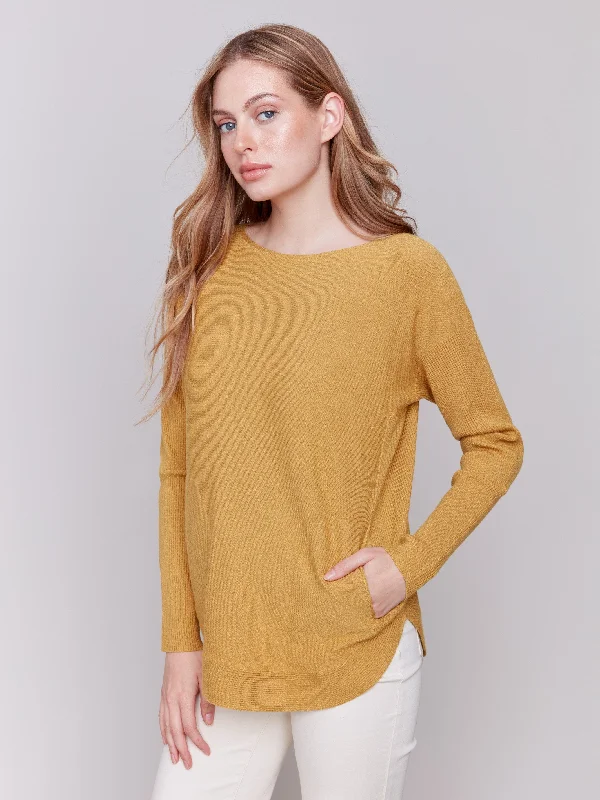 Split - Hem Women's Linen Blend Sweaters for SpringSplit - Hem Women's Linen Blend Sweaters for SpringKnit Sweater with Back Detail Lace-Up - Amber Split - Hem Women's Linen Blend Sweaters for SpringSplit - Hem Women's Linen Blend Sweaters for SpringKnit Sweater with Back Detail Lace-Up - Amber