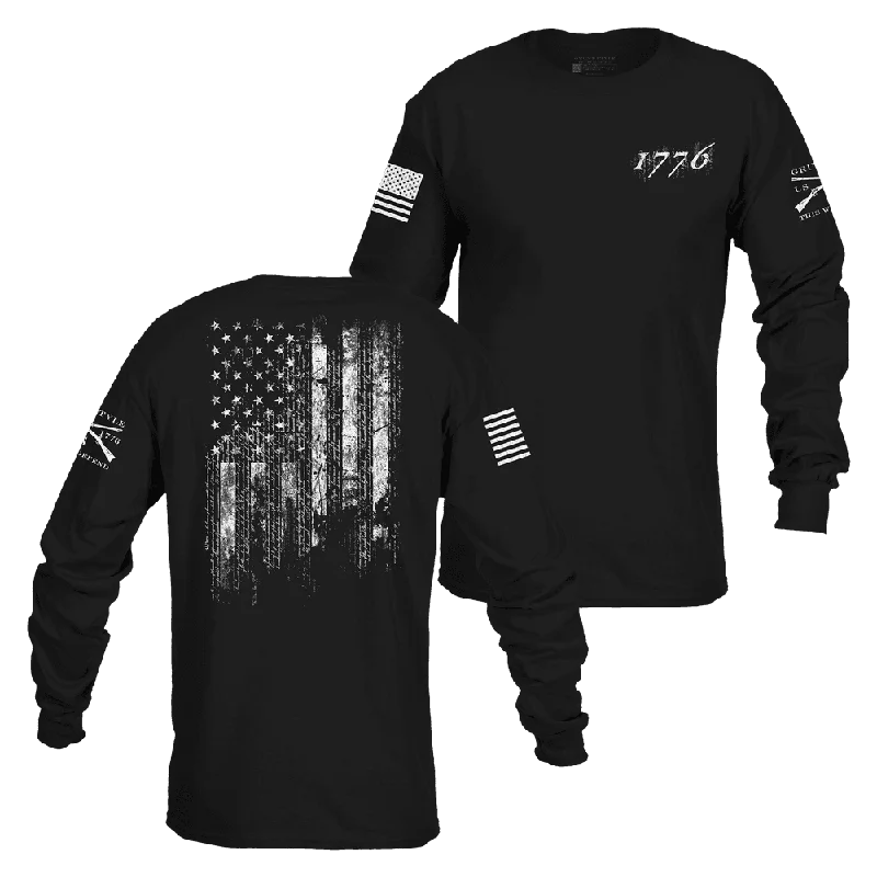 Pocketed Women T Shirt for Added Functionality1776 Flag Long Sleeve - Black