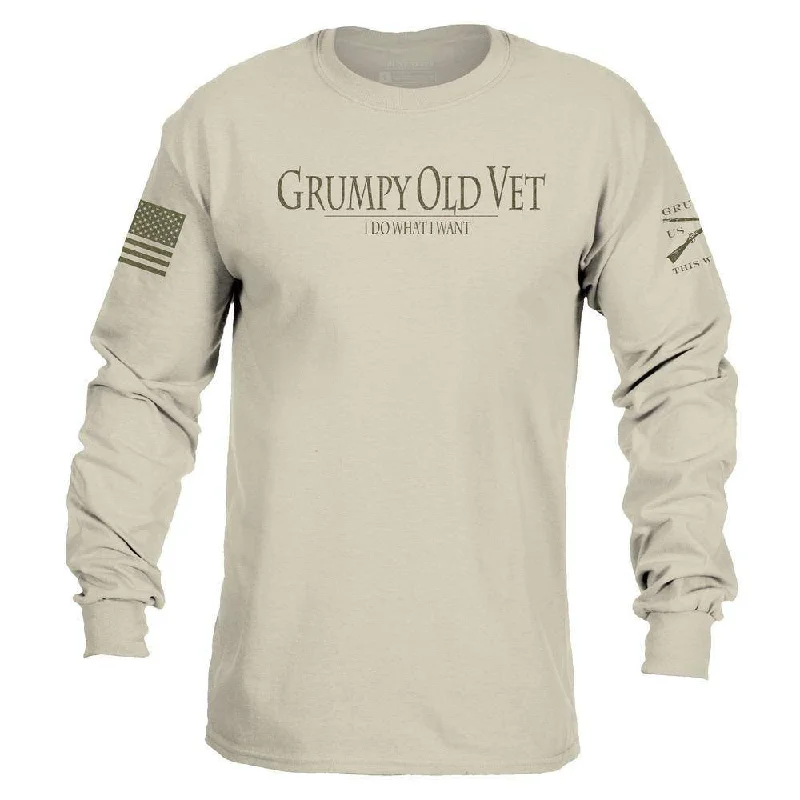 Embroidered Women T Shirt with Intricate DetailsGrumpy Old Vet Long Sleeve - Sand