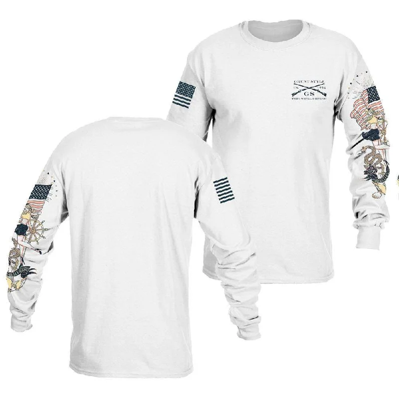 Sheer Women T Shirt for a Stylish and Alluring LookNautical Pinup Long Sleeve - White Sheer Women T Shirt for a Stylish and Alluring LookNautical Pinup Long Sleeve - White