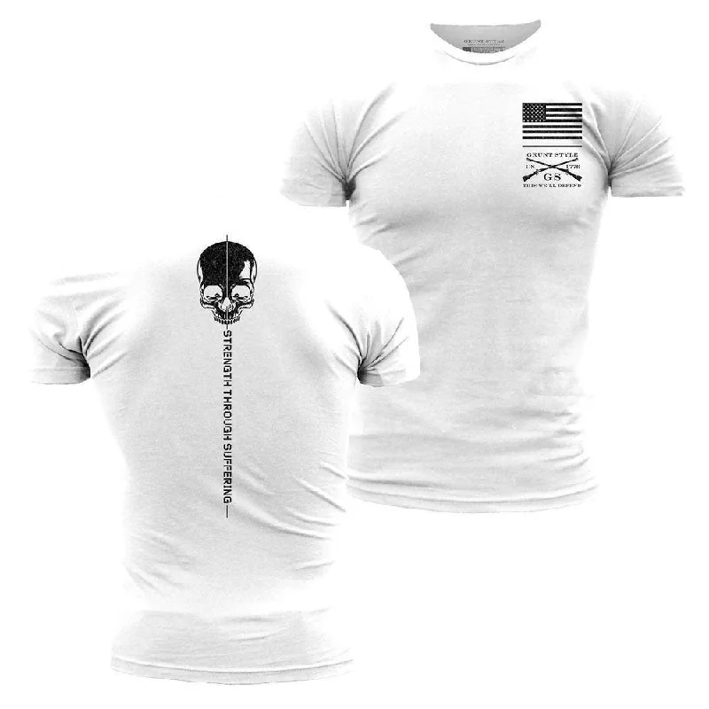 Distressed Women T Shirt with a Laid - Back AestheticStrength Through Suffering T-Shirt - White Distressed Women T Shirt with a Laid - Back AestheticStrength Through Suffering T-Shirt - White