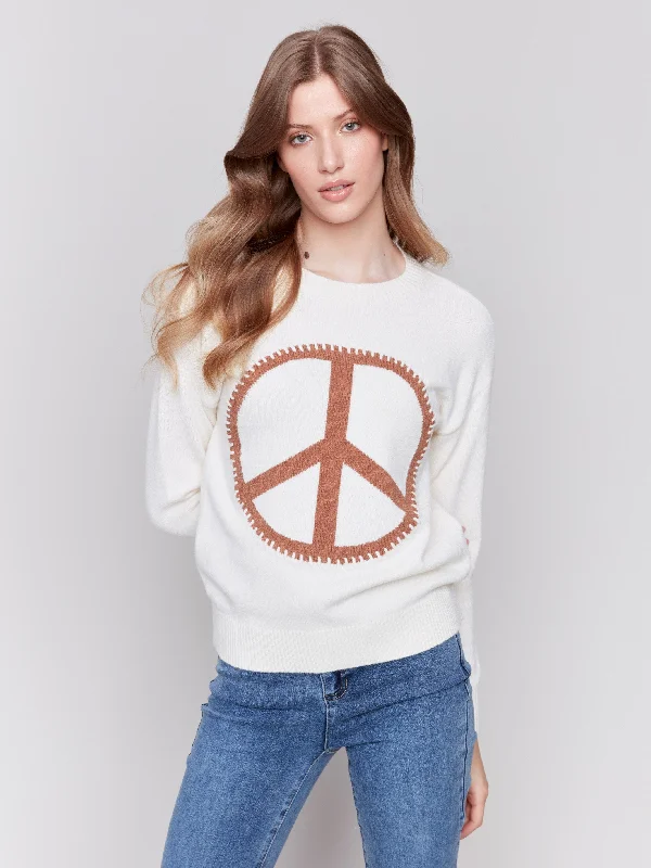 Women's Long Sleeve Turtleneck Cashmere SweatersWomen's Long Sleeve Turtleneck Cashmere SweatersPeace Sign Sweater - Ecru Women's Long Sleeve Turtleneck Cashmere SweatersWomen's Long Sleeve Turtleneck Cashmere SweatersPeace Sign Sweater - Ecru