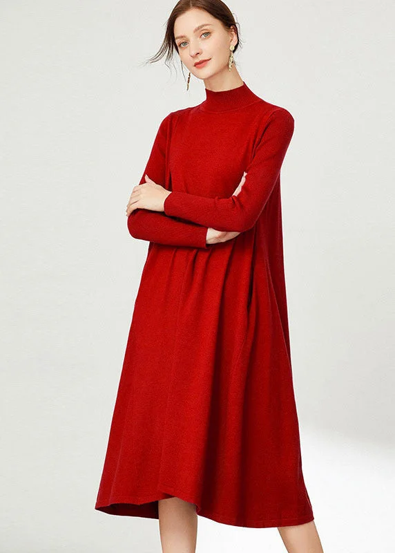 Button - Down Women's Shetland Wool Sweaters in Traditional PatternsRed Solid Knit Long Sweater Stand Collar Oversized Long Sleeve Button - Down Women's Shetland Wool Sweaters in Traditional PatternsRed Solid Knit Long Sweater Stand Collar Oversized Long Sleeve