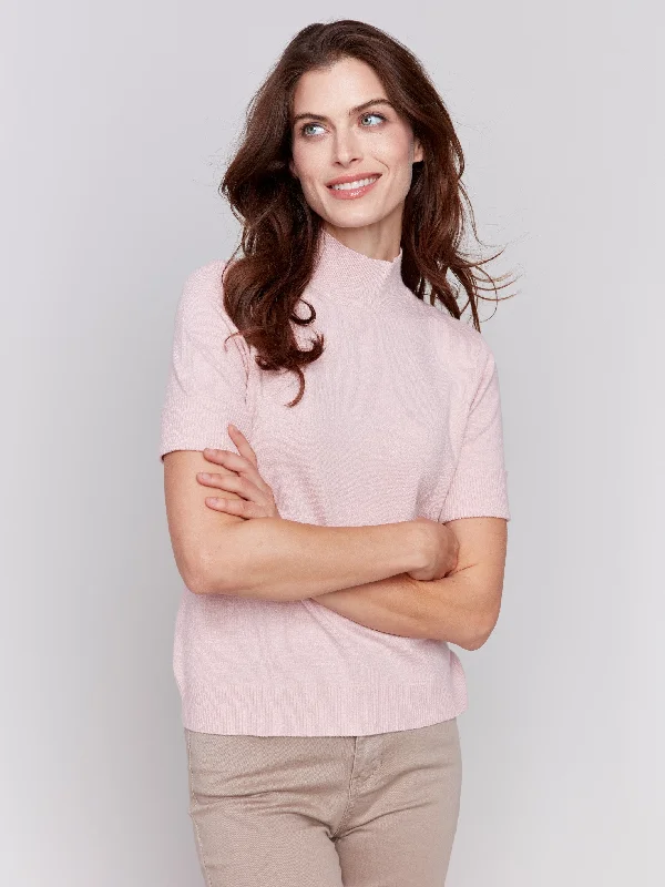 Plus Size Women's Embroidered Sweaters in Ethnic StylesPlus Size Women's Embroidered Sweaters in Ethnic StylesShort Sleeve Mock Neck Sweater - Quartz Plus Size Women's Embroidered Sweaters in Ethnic StylesPlus Size Women's Embroidered Sweaters in Ethnic StylesShort Sleeve Mock Neck Sweater - Quartz