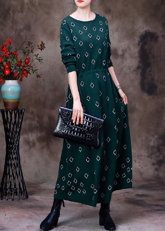 Halter Neck Women Dress to Show Off the Shoulders and NecklineSlim Fit Green O-Neck Drawstring Print Knit Long Dress Long Sleeve Halter Neck Women Dress to Show Off the Shoulders and NecklineSlim Fit Green O-Neck Drawstring Print Knit Long Dress Long Sleeve