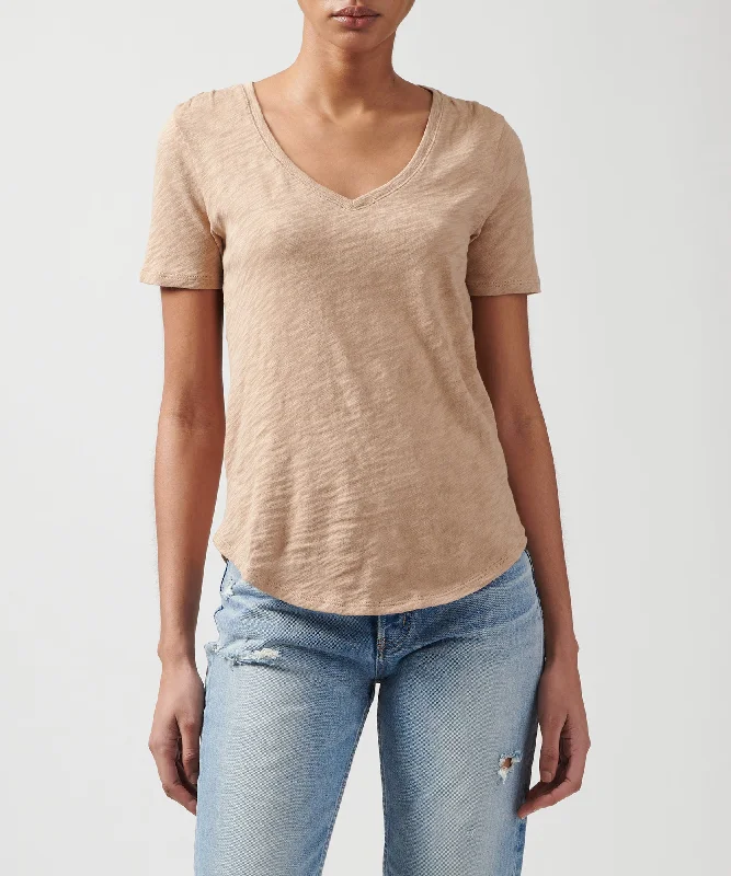Puff Sleeve Women T Shirt for a Fashion - Forward LookSlub Jersey Classic V-Neck Tee - Camel Puff Sleeve Women T Shirt for a Fashion - Forward LookSlub Jersey Classic V-Neck Tee - Camel