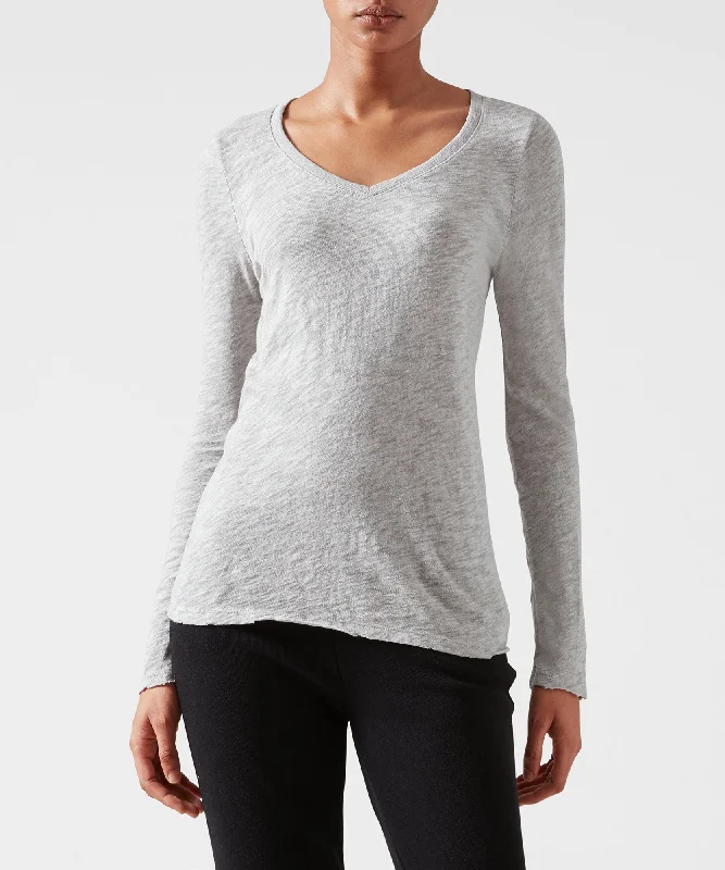 V - Neck Women T Shirt to Enhance the NecklineSlub Jersey Long Sleeve V-Neck Tee - Heather Grey V - Neck Women T Shirt to Enhance the NecklineSlub Jersey Long Sleeve V-Neck Tee - Heather Grey