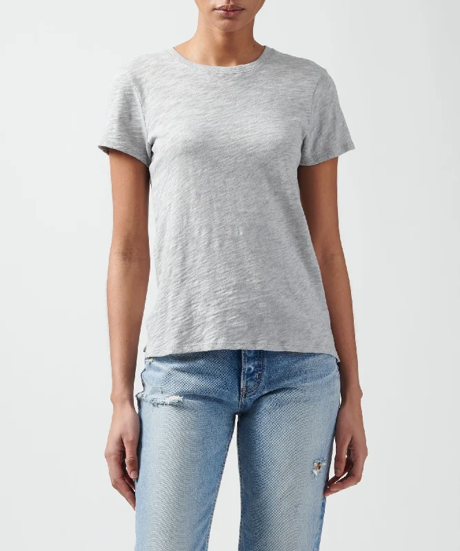 Long Sleeve Women T Shirt for Cooler WeatherSlub Jersey Schoolboy Crew Neck Tee - Heather Grey Long Sleeve Women T Shirt for Cooler WeatherSlub Jersey Schoolboy Crew Neck Tee - Heather Grey