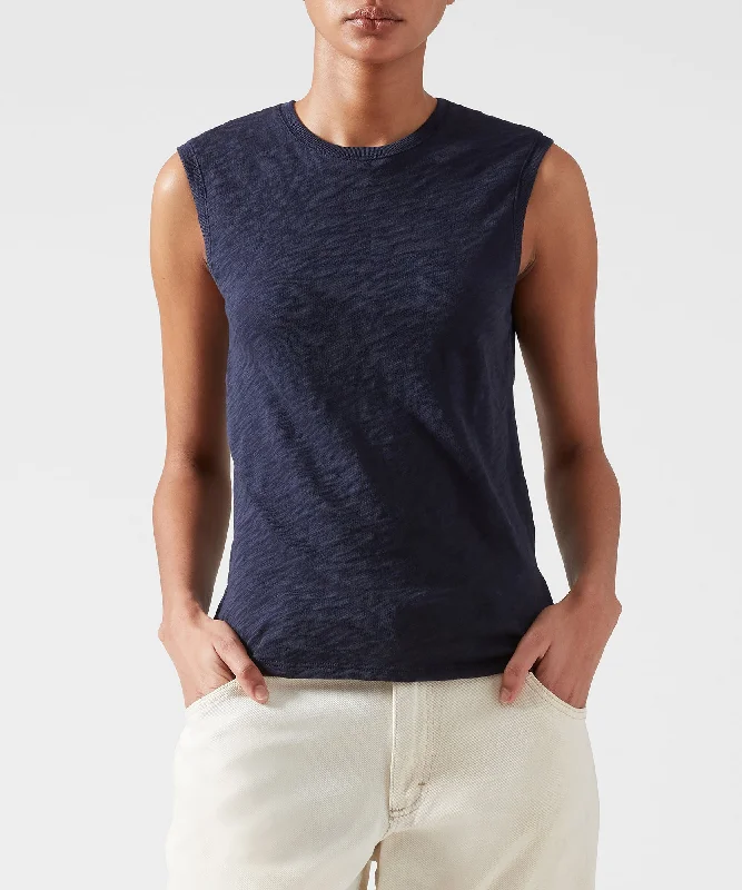 V - Neck Women T Shirt to Enhance the NecklineSlub Jersey Sleeveless Schoolboy Tee - Midnight V - Neck Women T Shirt to Enhance the NecklineSlub Jersey Sleeveless Schoolboy Tee - Midnight