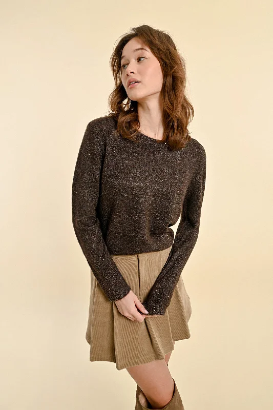 High - Low Hem Women's Cashmere - Blended SweatersHigh - Low Hem Women's Cashmere - Blended SweatersSparkle Crew Neck Sweater in Chocolate High - Low Hem Women's Cashmere - Blended SweatersHigh - Low Hem Women's Cashmere - Blended SweatersSparkle Crew Neck Sweater in Chocolate