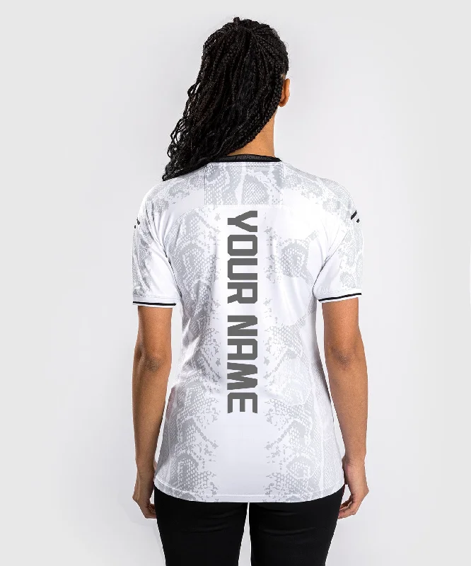 Distressed Women T Shirt with a Laid - Back AestheticUFC Adrenaline by Venum Personalized Authentic Fight Night Women's Walkout Jersey - White Distressed Women T Shirt with a Laid - Back AestheticUFC Adrenaline by Venum Personalized Authentic Fight Night Women's Walkout Jersey - White