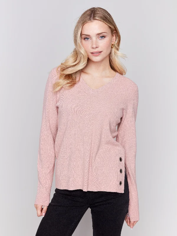 Plus Size Women's Embroidered Sweaters in Ethnic StylesPlus Size Women's Embroidered Sweaters in Ethnic StylesV-Neck Sweater with Grommet Detail - Woodrose Plus Size Women's Embroidered Sweaters in Ethnic StylesPlus Size Women's Embroidered Sweaters in Ethnic StylesV-Neck Sweater with Grommet Detail - Woodrose