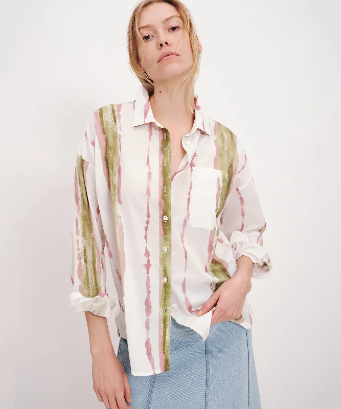Organic Cotton Women T Shirt for Eco - Conscious WearersLightweight Shirting with Paintstroke Boyfriend Shirt - White-Multi Organic Cotton Women T Shirt for Eco - Conscious WearersLightweight Shirting with Paintstroke Boyfriend Shirt - White-Multi