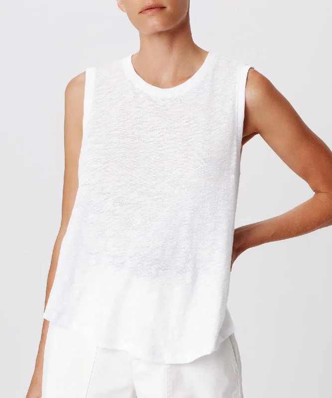 Sleeveless Women T Shirt for Summer ComfortSlub Jersey Crew Neck Tank - White