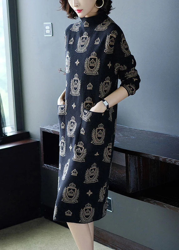 Cropped Women's Angora Blend Sweaters for a Trendy LookPrinted Abstract Women Dress for a Modern and Artistic AppealWomen Black High Neck Print Pockets Knit Sweater Dress Long Sleeve Cropped Women's Angora Blend Sweaters for a Trendy LookPrinted Abstract Women Dress for a Modern and Artistic AppealWomen Black High Neck Print Pockets Knit Sweater Dress Long Sleeve