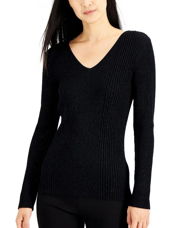 Open - Front Women's Cardigan - Style Mohair SweatersWomens Ribbed Metallic V-Neck Sweater Open - Front Women's Cardigan - Style Mohair SweatersWomens Ribbed Metallic V-Neck Sweater