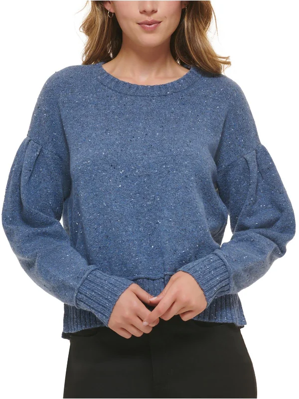Hooded Women's Fleece - Lined Sweaters for WinterWomens Ribbed Trim Puff Sleeve Crewneck Sweater Hooded Women's Fleece - Lined Sweaters for WinterWomens Ribbed Trim Puff Sleeve Crewneck Sweater