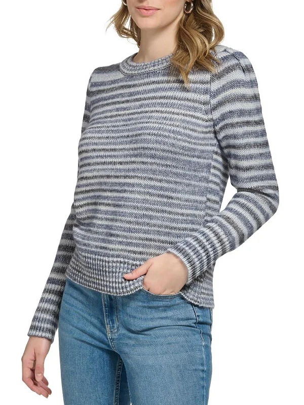 Plus Size Women's Embroidered Sweaters in Ethnic StylesWomens Striped Puff Shoulder Pullover Sweater Plus Size Women's Embroidered Sweaters in Ethnic StylesWomens Striped Puff Shoulder Pullover Sweater