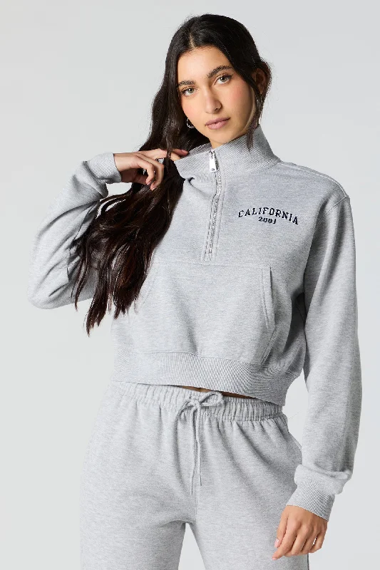 Women's long - sleeve cropped sweatshirt with ribbed cuffs for a snug fitEmbroidered Half Zip Fleece Sweatshirt Women's long - sleeve cropped sweatshirt with ribbed cuffs for a snug fitEmbroidered Half Zip Fleece Sweatshirt