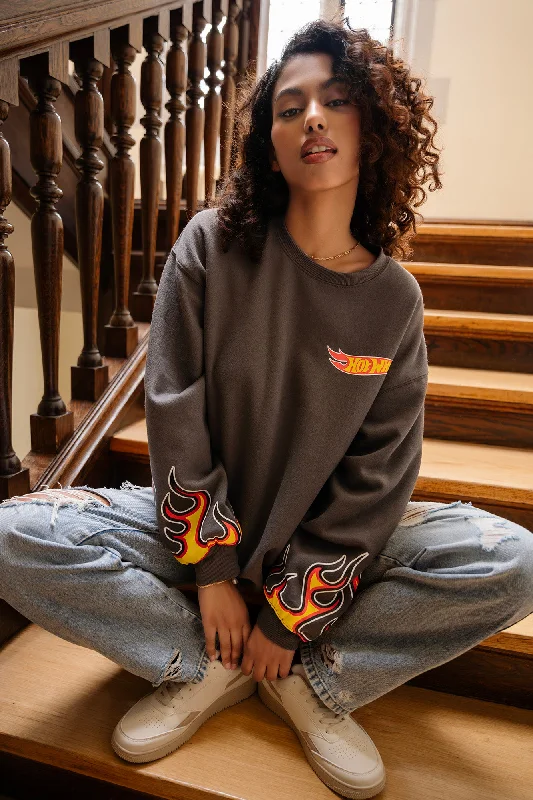 Women's cropped sweatshirt with a lace - trimmed hem for a romantic lookHot Wheels™ Graphic Oversized Fleece Sweatshirt Women's cropped sweatshirt with a lace - trimmed hem for a romantic lookHot Wheels™ Graphic Oversized Fleece Sweatshirt