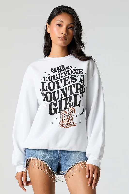 Women's tie - dye hoodie in bright colors for a retro and eye - catching styleBoots and Hearts Country Girl Graphic Fleece Sweatshirt