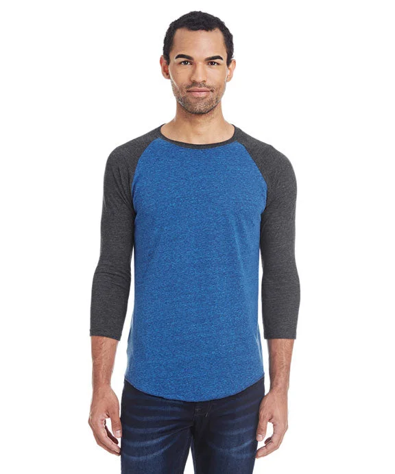 Women's mock - neck sweatshirt made of moisture - wicking material for fitness use302G - Threadfast Apparel Unisex Triblend 3/4-Sleeve Raglan | Royal Black/Black Women's mock - neck sweatshirt made of moisture - wicking material for fitness use302G - Threadfast Apparel Unisex Triblend 3/4-Sleeve Raglan | Royal Black/Black