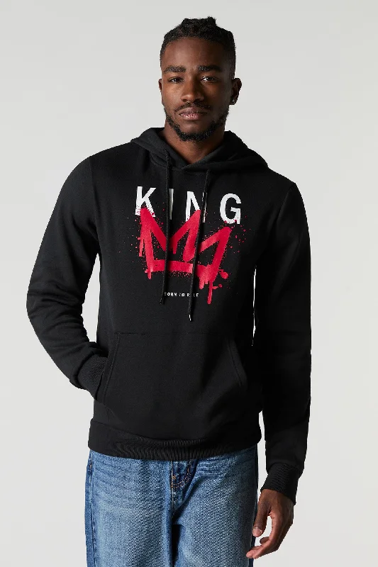 Women's hoodie with a kangaroo pocket and a pom - pom drawstring for added charmKing Graphic Fleece Hoodie Women's hoodie with a kangaroo pocket and a pom - pom drawstring for added charmKing Graphic Fleece Hoodie