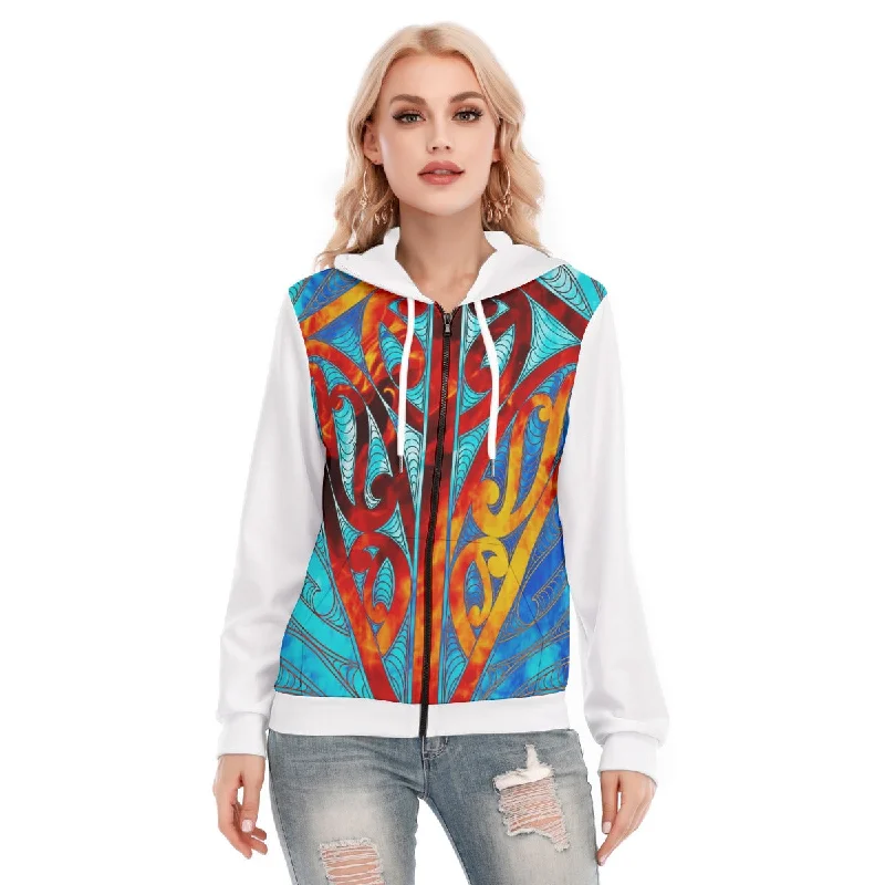 Women's long - sleeve cropped sweatshirt with ribbed cuffs for a snug fitAll-Over Print Women's Hoodie With Zipper