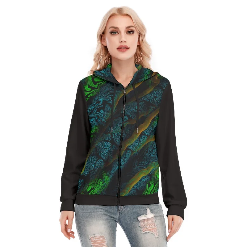 Women's graphic - printed sweatshirt featuring floral patterns for a feminine touchAll-Over Print Women's Hoodie With Zipper Women's graphic - printed sweatshirt featuring floral patterns for a feminine touchAll-Over Print Women's Hoodie With Zipper