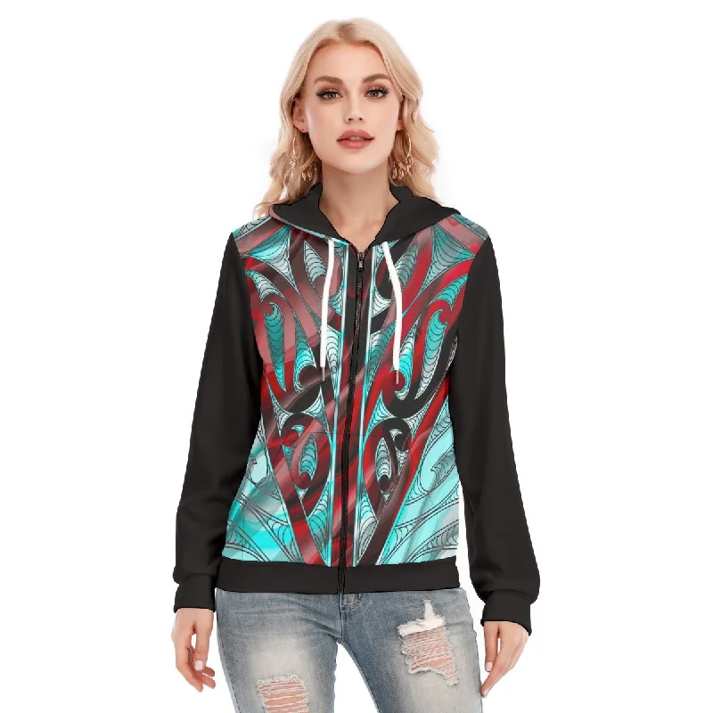 Women's long - sleeve cropped sweatshirt with ribbed cuffs for a snug fitAll-Over Print Women's Hoodie With Zipper