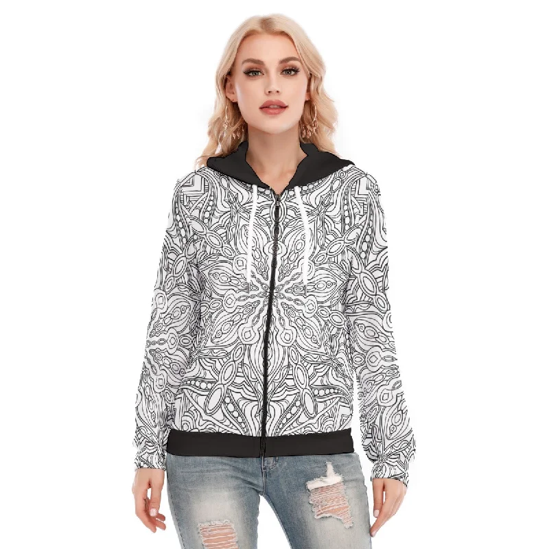 Women's long - sleeve cropped sweatshirt with ribbed cuffs for a snug fitAll-Over Print Women's Hoodie With Zipper