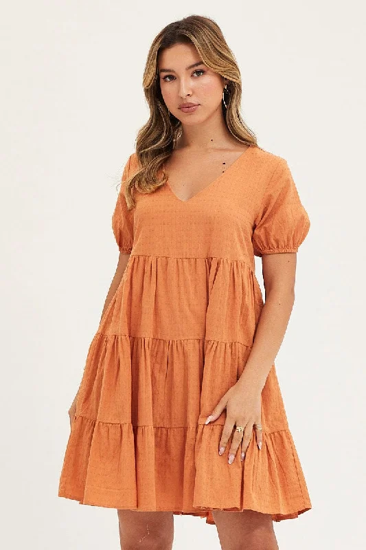 Plus Size Women Dress with a Flattering A - Line Cut for Comfort and StyleBeige Tiered Dress Puff Sleeve Mini Plus Size Women Dress with a Flattering A - Line Cut for Comfort and StyleBeige Tiered Dress Puff Sleeve Mini