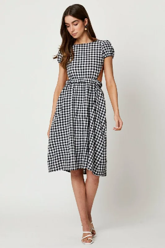 Ball Gown Women Dress with a Full Skirt for a Princess - like LookBlack Check Cross Back Dress Ball Gown Women Dress with a Full Skirt for a Princess - like LookBlack Check Cross Back Dress