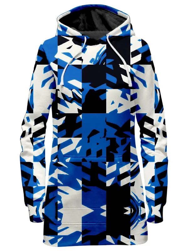Women's hoodie with a kangaroo pocket and a pom - pom drawstring for added charmBlue Digital Hoodie Dress Women's hoodie with a kangaroo pocket and a pom - pom drawstring for added charmBlue Digital Hoodie Dress