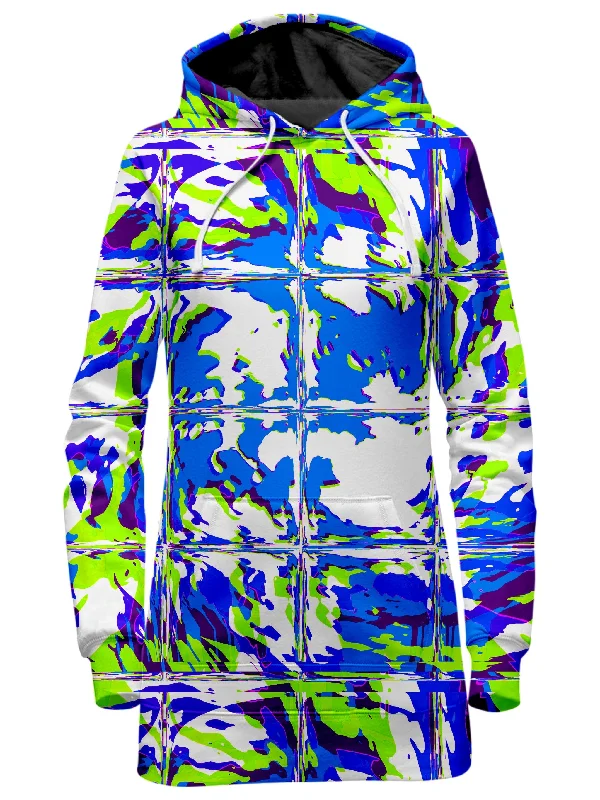 Women's tie - front hoodie in a lightweight fabric for summer layeringBlue Rave Glitch Hoodie Dress Women's tie - front hoodie in a lightweight fabric for summer layeringBlue Rave Glitch Hoodie Dress