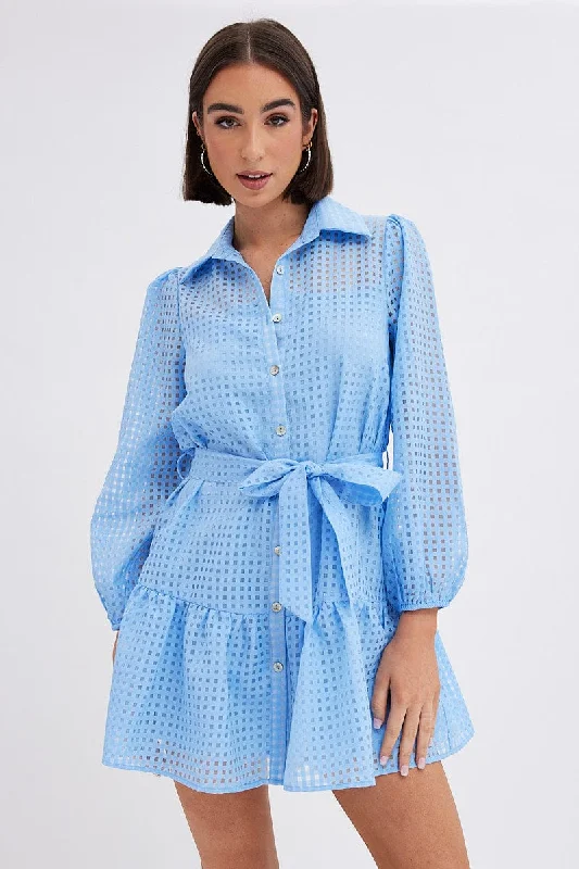 Mini Women Dress with a Short Hem for a Young and Trendy StyleBlue Shirts Dress Mini Long Sleeve Mini Women Dress with a Short Hem for a Young and Trendy StyleBlue Shirts Dress Mini Long Sleeve