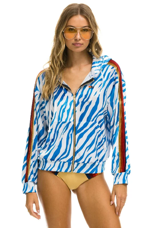Women's hoodie with a detachable hood for customizable stylingCLASSIC VELVET RELAXED ZIP HOODIE - BLUE TIGER Women's hoodie with a detachable hood for customizable stylingCLASSIC VELVET RELAXED ZIP HOODIE - BLUE TIGER