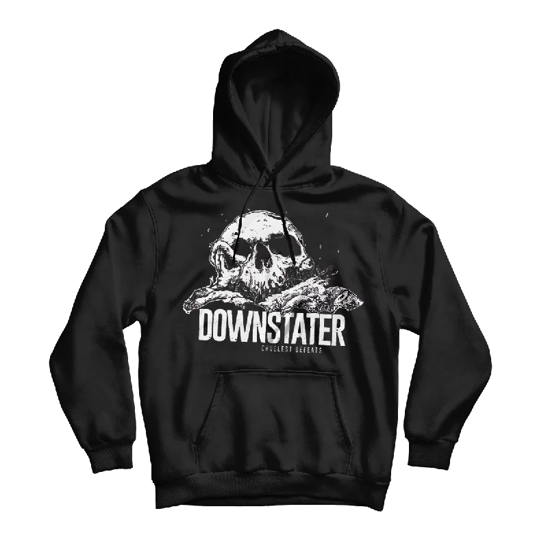 Women's mock - neck sweatshirt made of moisture - wicking material for fitness useDOWNSTATER "Cruelest Defeats" (Black) (Pullover Hoodie)