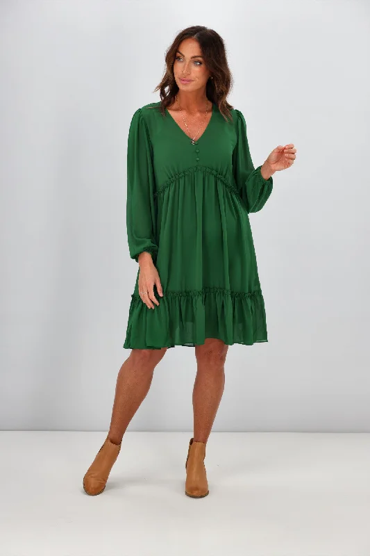 Wrap - Style Women Dress with Adjustable Fit for All Body TypesGloss by Shine On Martha Ruffle Dress Emerald Wrap - Style Women Dress with Adjustable Fit for All Body TypesGloss by Shine On Martha Ruffle Dress Emerald