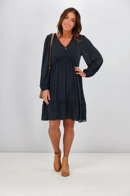 Empire Waist Women Dress to Accentuate the Bust and Conceal the WaistGloss by Shine On Martha Ruffle Dress Petrol Blue Empire Waist Women Dress to Accentuate the Bust and Conceal the WaistGloss by Shine On Martha Ruffle Dress Petrol Blue