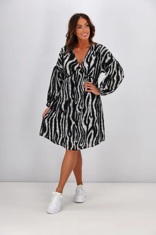 Strapless Women Dress with a Built - in Bra for Comfort and SupportGloss by Shine On Nerida Empire Dress Speckle Zebra Print Strapless Women Dress with a Built - in Bra for Comfort and SupportGloss by Shine On Nerida Empire Dress Speckle Zebra Print