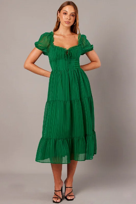 Halter Neck Women Dress to Show Off the Shoulders and NecklineGreen Midi Dress Puff Sleeve Halter Neck Women Dress to Show Off the Shoulders and NecklineGreen Midi Dress Puff Sleeve