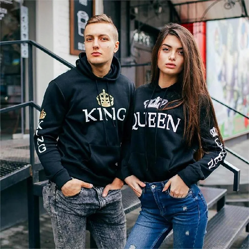 Women's hoodie with a kangaroo pocket and a pom - pom drawstring for added charmKing and Queen Lovers Hoodie Women's hoodie with a kangaroo pocket and a pom - pom drawstring for added charmKing and Queen Lovers Hoodie